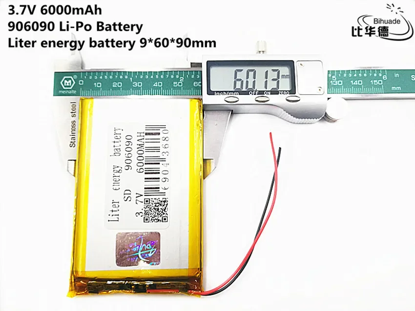 Batería de energía de litro Buena calidad 3.7V, 6000mAH 906090   Batería de polímero de iones de litio/Li-ion para tableta pc BANK, GPS, mp3, mp4