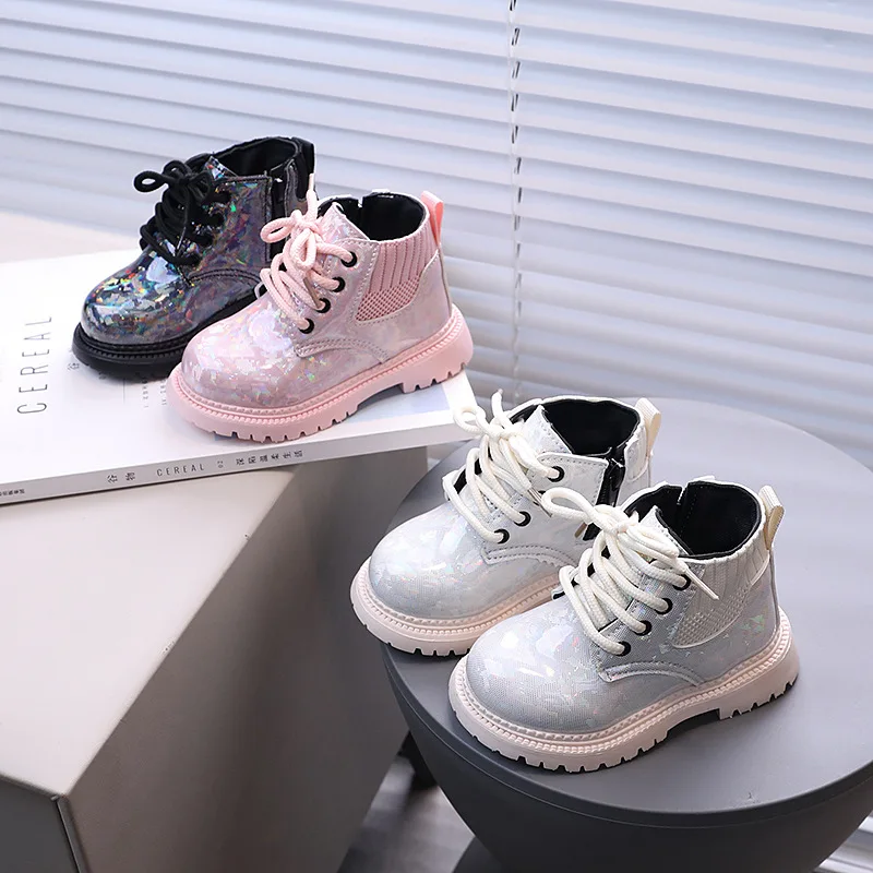 

Kids Shoes Boots for Girl Spring Autumn New Toddlers Leather Boots Fashion Glossy Children's Platform Ankle Boots Side Zipper
