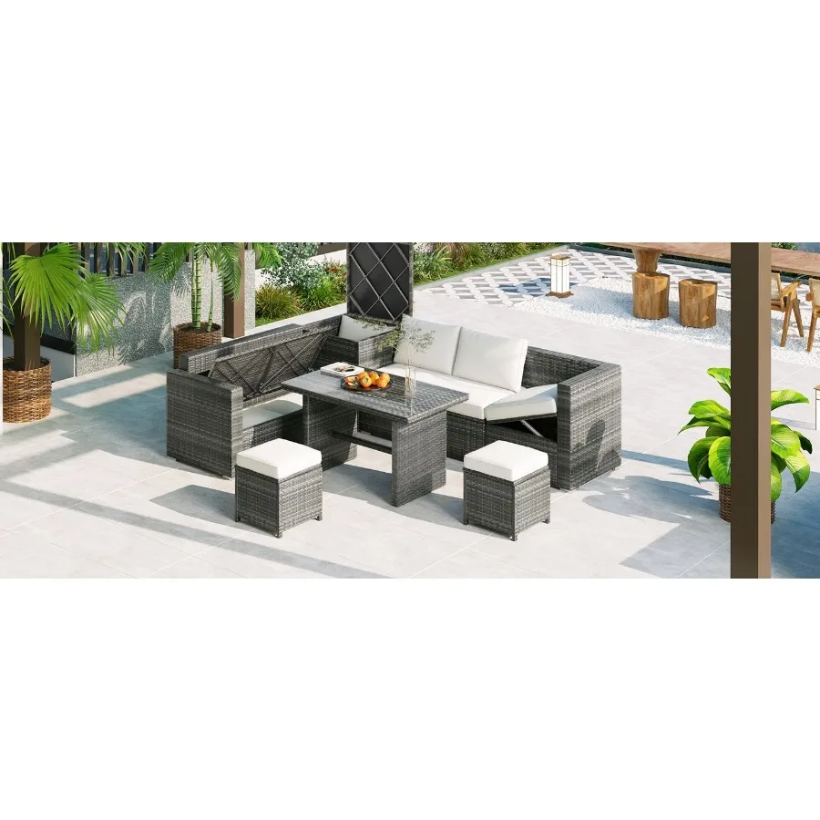 

TOPMAX Outdoor 6Piece All Weather PE Rattan Sofa Set Garden Patio Wicker Sectional Furniture Set with Adjustable Seat Storage B