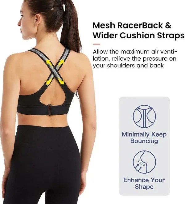 Sujetador deportivo de apoyo inalámbrico para mujer, sostén de ejercicio de Yoga que rebota, Bralette de realce con diseño de cremallera frontal, espalda