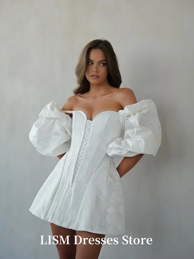 LISM على شكل قلب على شكل حرف a بدون أكتاف فساتين حفلات صغيرة من الحرير والساتان أنيقة فساتين سهرة قصيرة مخصصة مشدات رداء de mariée #3