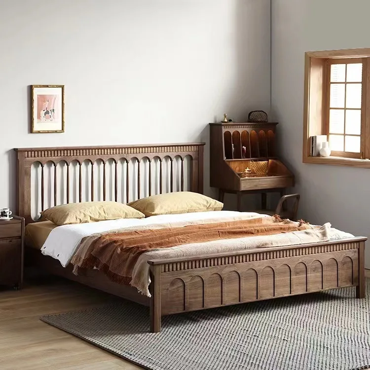 

Customizable Nordic Master Bedroom Double Black Walnut 1.8m 1.5 Vintage Windsor Bed