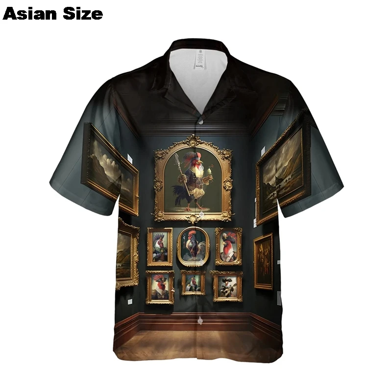 

Fashion Luxury Rooster Graphic Shirts For Men Clothes Casual Animal Chicken Short Sleeve Lapel Blouse Hawaiian Hip Hop Blouses
