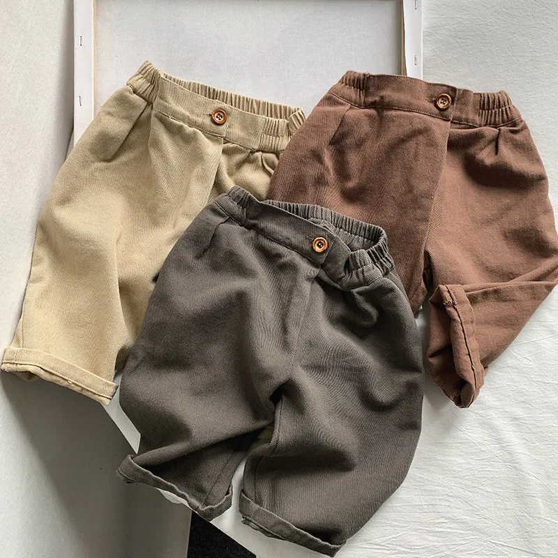 New Spring and Autumn Children's Pants for Girls Solid Color Loose Casual Pants for Babies Straight Leg Pants for Boys