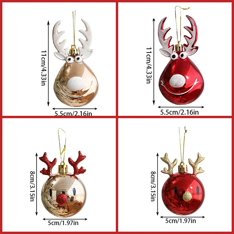 2Pcs Christmas Gold Red Elk Hanging Bauble Pendant Christmas Tree Ornaments Merry Christmas Decoration For 2025 New Year