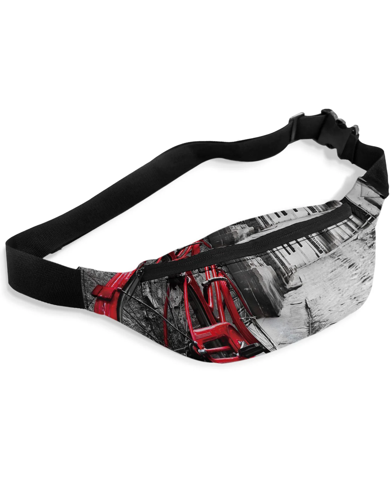 Retro Vintage Red Bicycle On The Street In The Old Town Men Women Waist Bag Fanny Pack Belt Bag Waterproof Banana Hip Bags