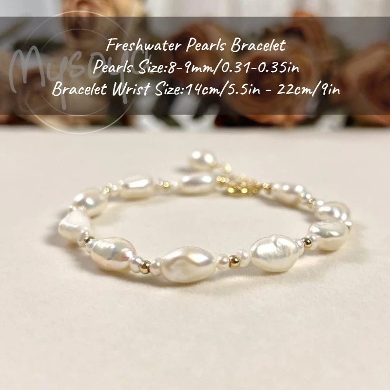 MYSOYA الأبيض الباروك لؤلؤ المياه العذبة سوار 8-9 مللي متر مع صندوق هدية له/عيد ميلادها/زفاف/عيد الميلاد/هدية السنة الجديدة #2