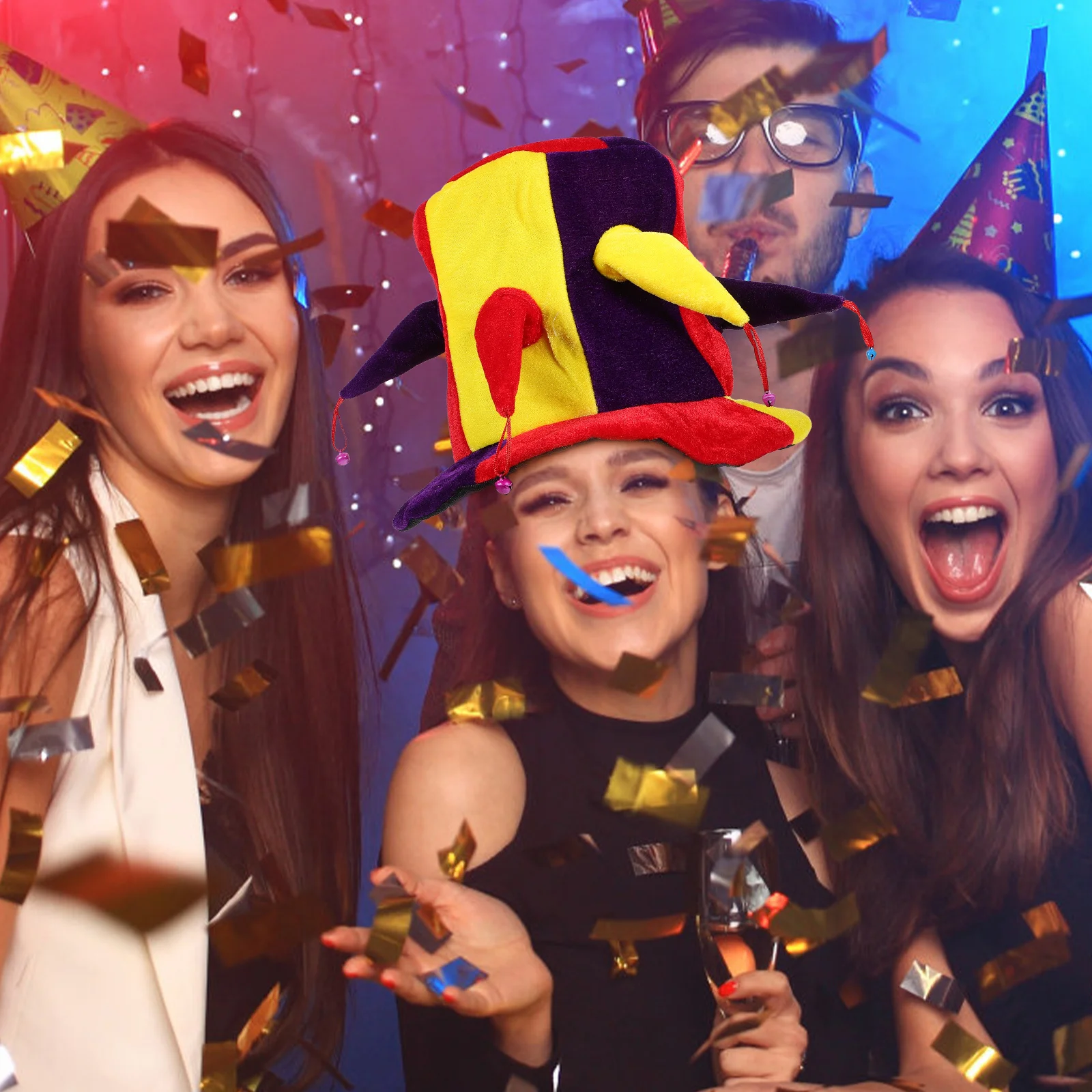 

Colorful Multi-Point Bell Tall Clown Hat Party Costume Cosplay Birthday Halloween Circus Funny Clown Hat Circus Hats for Women