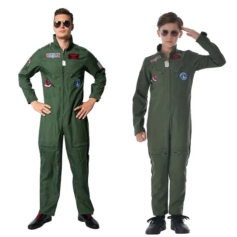 Top Gun Movie Cosplay American Airforce Uniform Halloween Costumes for Men Adult Army Green Military Pilot Jumpsuit Astronaut