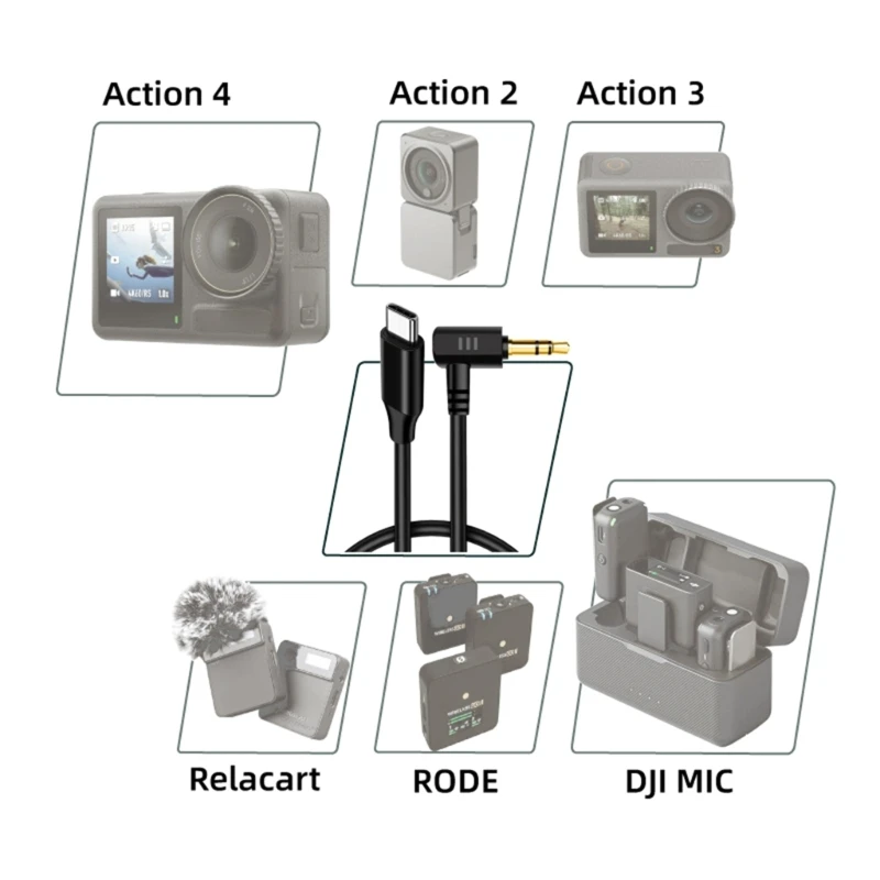 20cm Microphone Adapter Cable for Rode Wireless Series, Quality Audional Transfer Cord Type-C to 3.5mm for Action 2 3 4