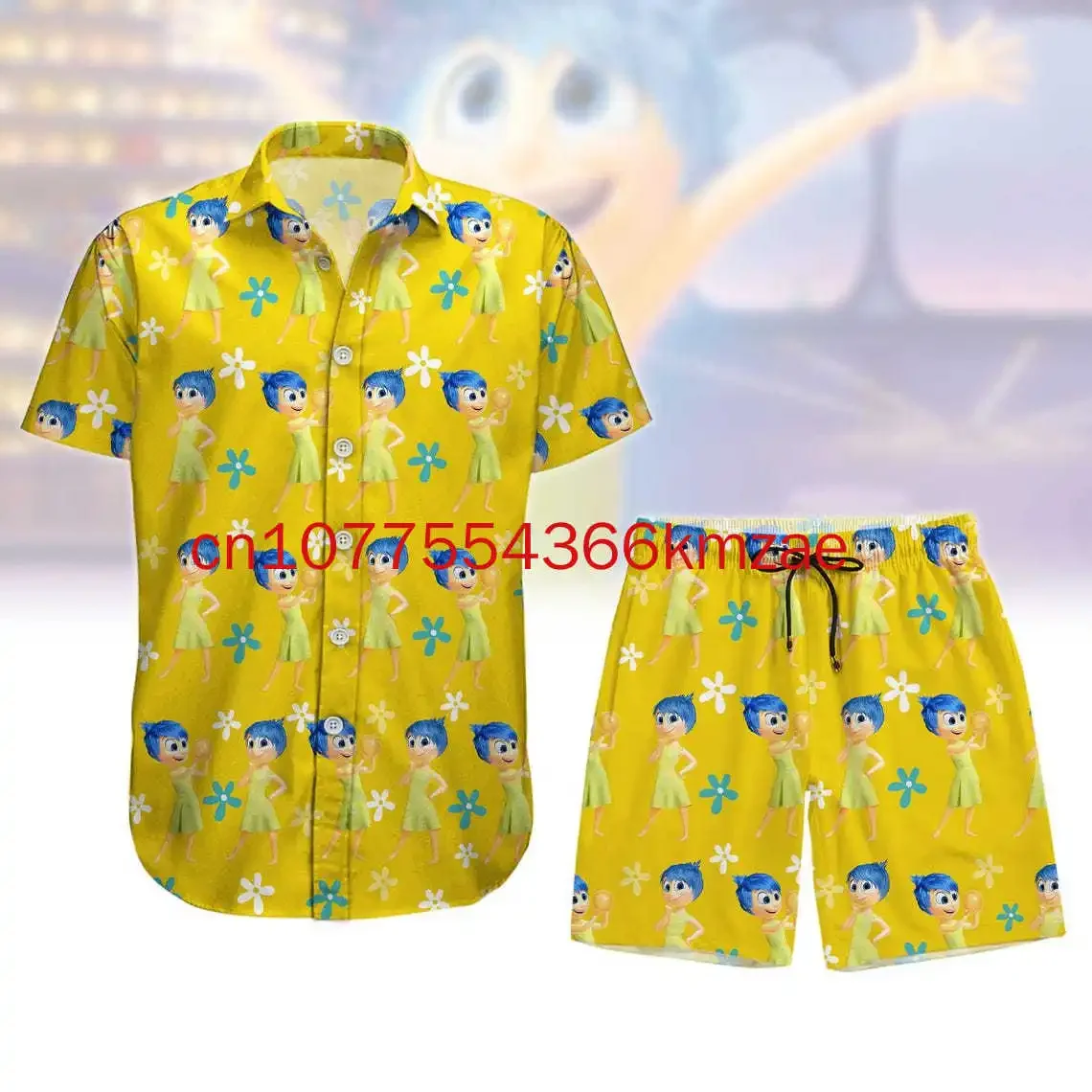 

Disney Inside Out Characters Hawaiian Shirt And Shorts 3D Print Summer Vacation Fashion Men's And Women's Short Sleeve Shirt Set