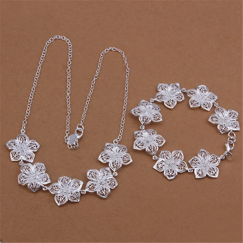 

Hot charms Pretty Flowers necklaces bracelets 925 Sterling Silver Jewelry sets for women fashion Party wedding accessories gift