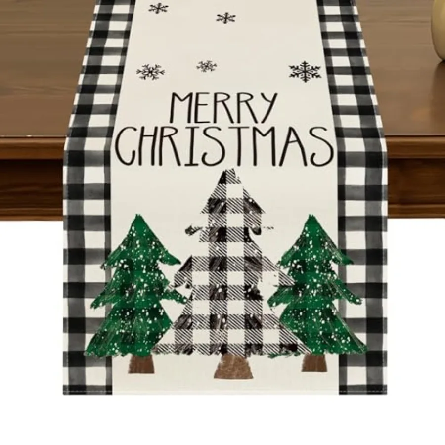 

Доріжка для стола Pine Trees Merry Christmas 13x72 Ih, черно-белый плед из буйвола, зимний рождественский декор для кухонного обеденного стола для дома Ou