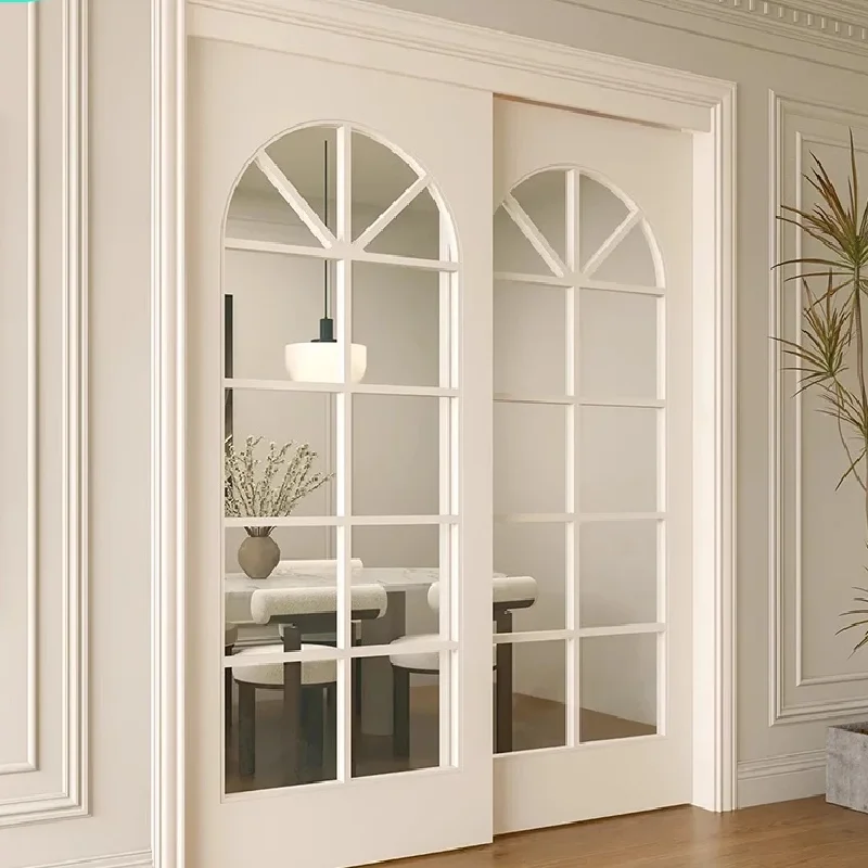 Cream wind bedroom living room kitchen partition door French retro solid wood glass sliding door custom