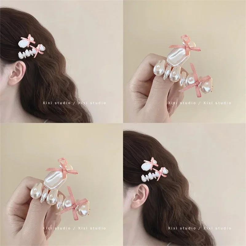 

Irregular Pearl Hairpin! Girls Ribbon Bangs Clip Versatile Side Clip