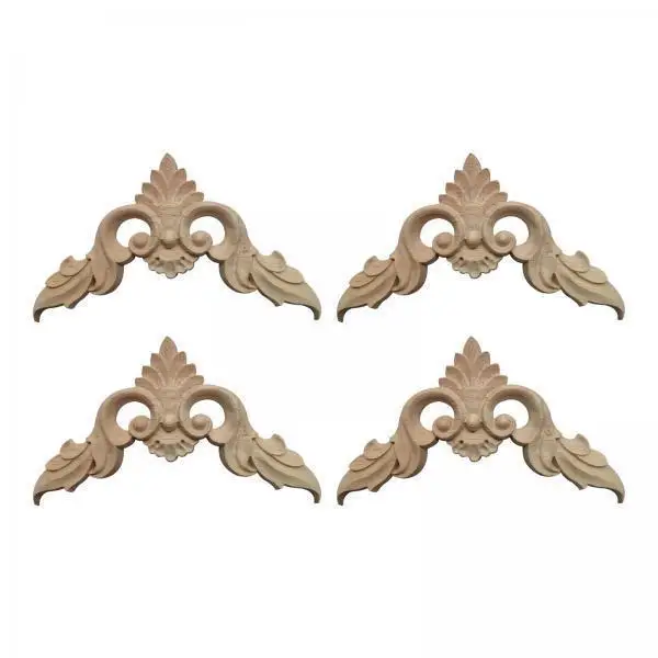 Woodcarving Onlay Applique Unpainted Corner Frame Flower Pattern Small Wood Decoration for Cupboard Mirror