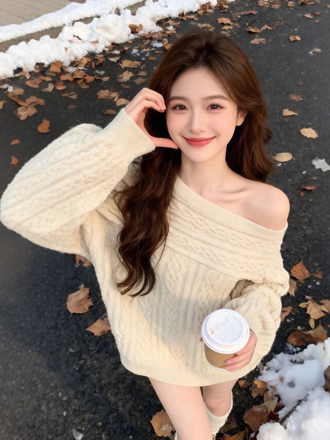 

Laid-ba Sle Loose Sweater Beautiful One-oulder Winter Faion Women's Knitted Top Soft Medium Fabric Long Sve Regula...