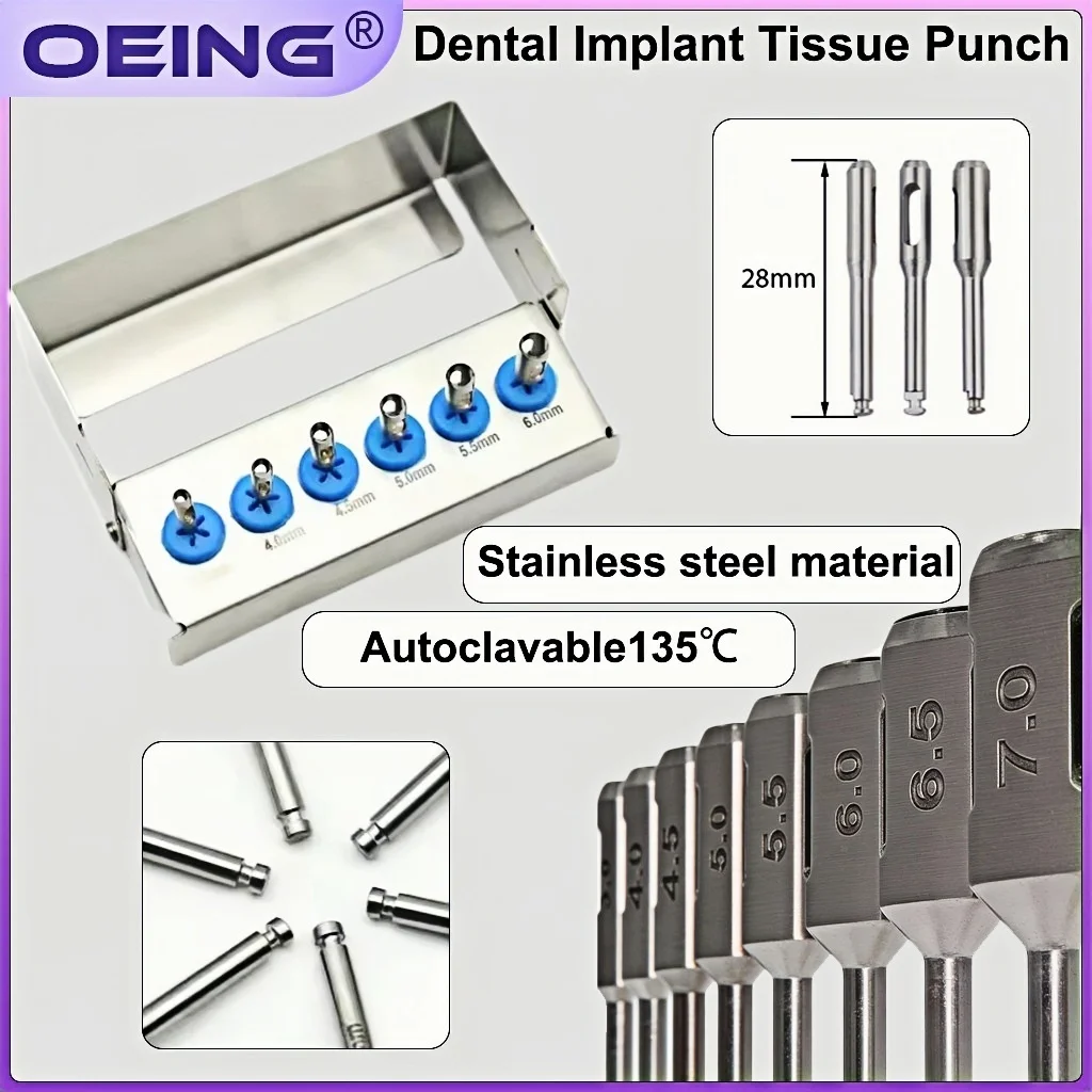 5pcs Dental Implant Tissue Punch Stainless Steel Gingival Ring Cutter Low Speed Handpiece Dentistry Surgical Instrument Tools