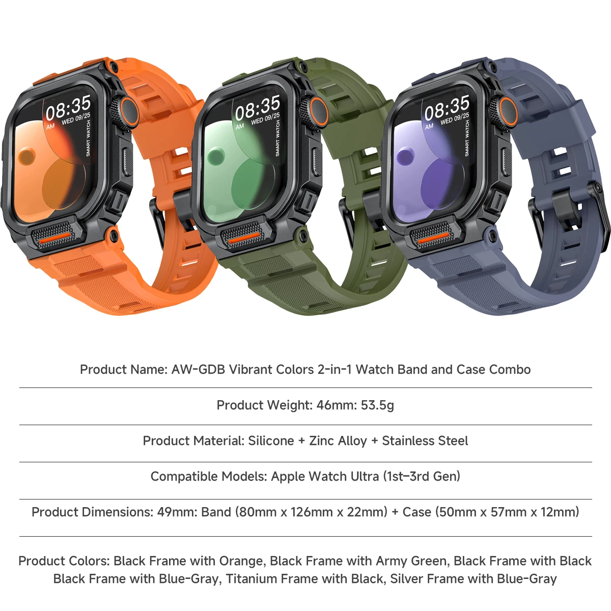 

Ремешок с чехлом для Apple Watch 46 мм 49 мм, прочный спортивный силиконовый ремешок с металлическими защитными накладками для iWatch 46 49 мм