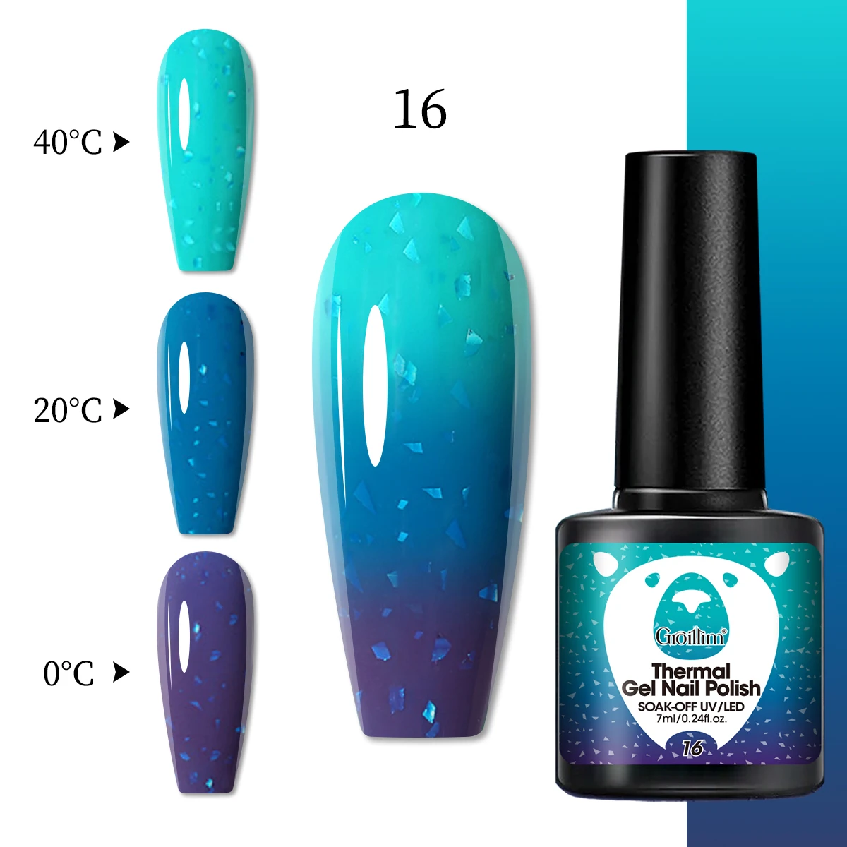 Esmalte de gel térmico que cambia de color de 7 ml: barniz de uñas semipermanente LED con brillo reflectante e inodoro, 0 ° C a 30 ° C Ac