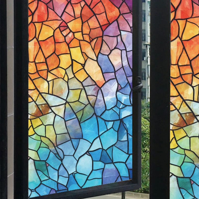 Retro Church Stained Glass Film Frosted Window Sticker Opaque Colorful Painting Art Privacy Stickers Bathroom Office Home Decor