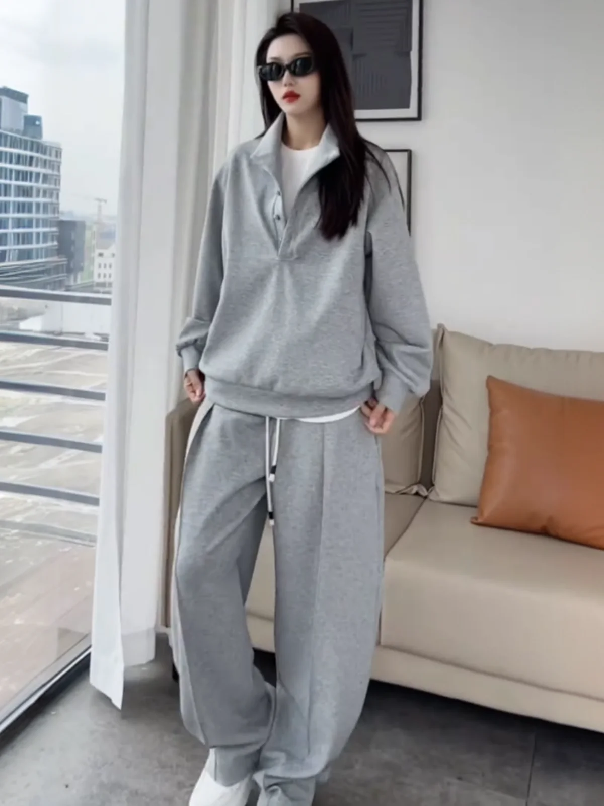 

Spring een Turquoise Casual Sportswear Set Couple Sle Faionable Sweatirt Pants Two Piece Set High End Feel Polyester