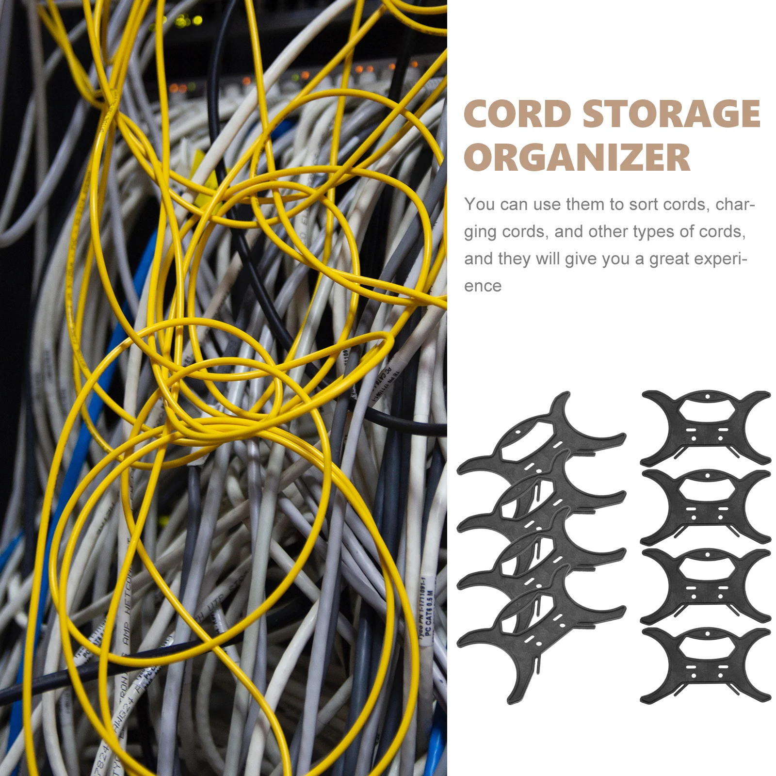 

8pcs Large Black Cord Organizer for String Lights Portable Travel Data Cable Manager Storage Holder Rope Winder Light Cable