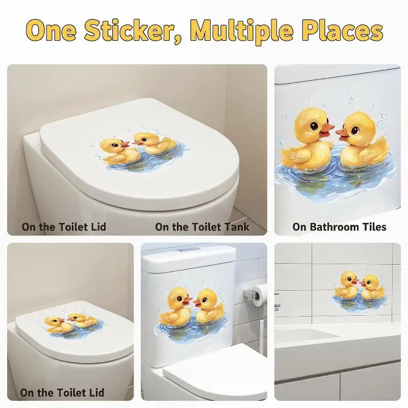 Duck Themed Playing Water Toilet Stickers Waterproof Peel and Stick Bathroom Decor Decals for Toilet Lid Use
