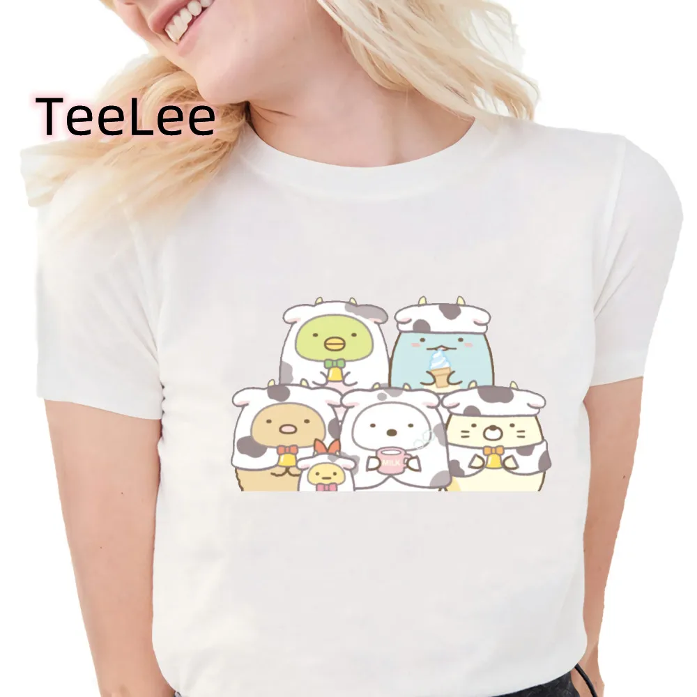 Kawaii Takoyaki T-shirts Sumikko Gurashi Women T-shirt Cute Cartoon Print Manga Tops Tee Short Sleeved Summer Graphic Shirts