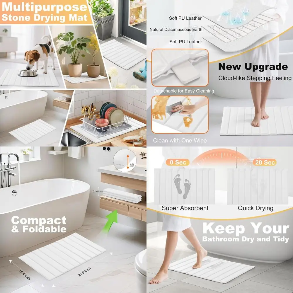 

Quick-Dry Diatomaceous Earth Bath Mat with Non-Slip, Foldable Design for Comfortable Use