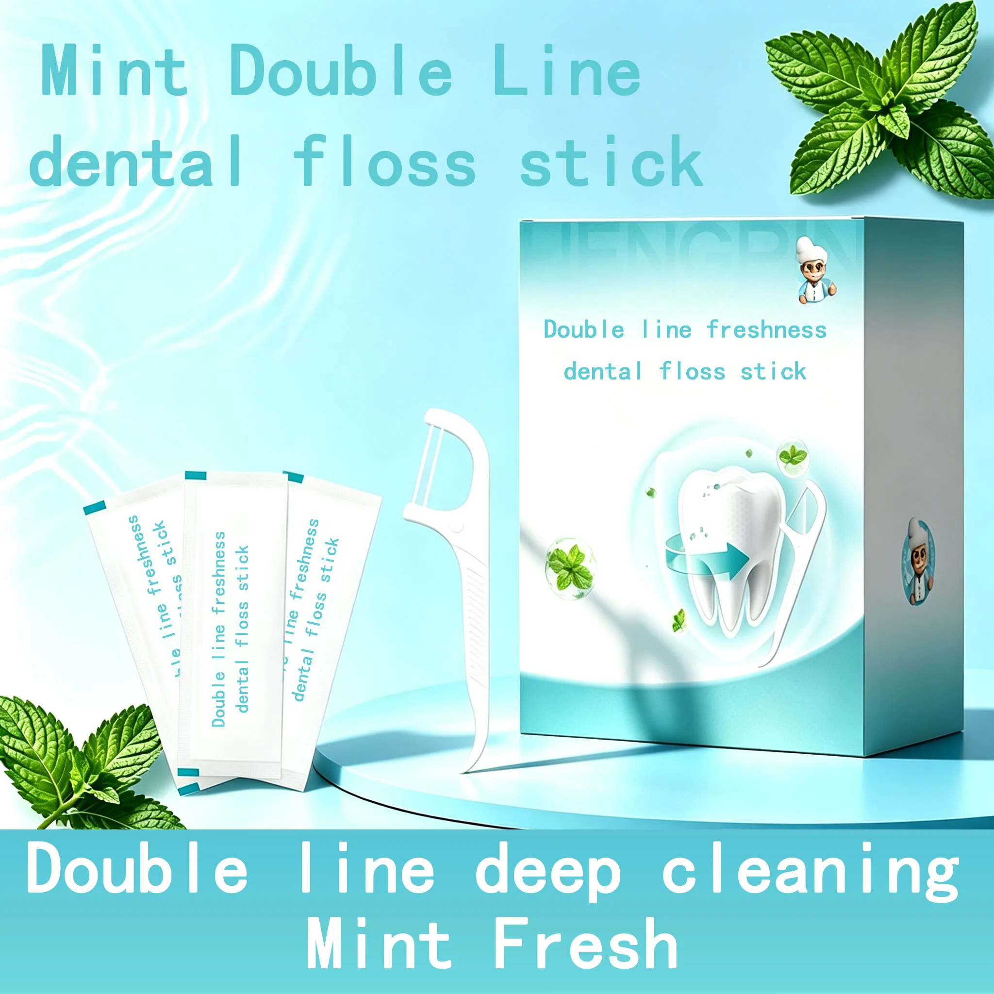 100 mint double line dental floss sticks per box individually packaged,deep cleaning disposable dental floss stick cleaning tool
