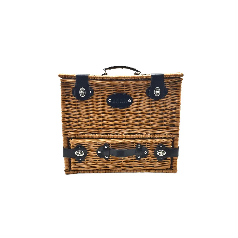 Rattan picnic basket Outdoor portable ins wind double-layer picnic basket with tableware Wine storage basket Wholesale