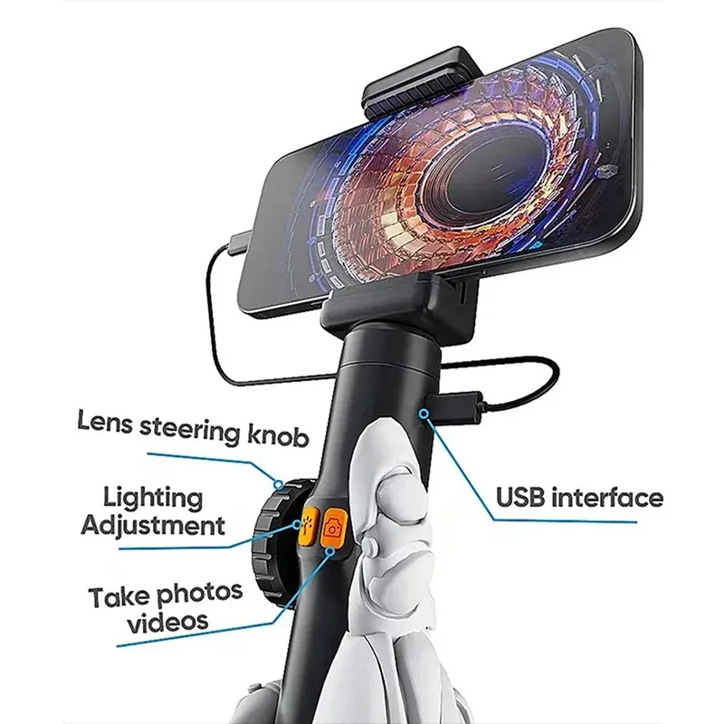 Type-C 360° Two-Way Rotary Articulating Endoscope Camera HD 1080P Car Inspection Industrial Endoscope With LED For IOS Android