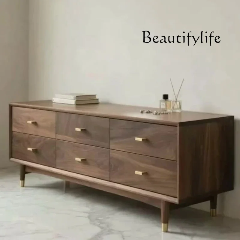 

XS Modern Minimalist Side Cabinet Solid Wood Locker Advanced Simple Light Luxury Six Bucket Cabinet