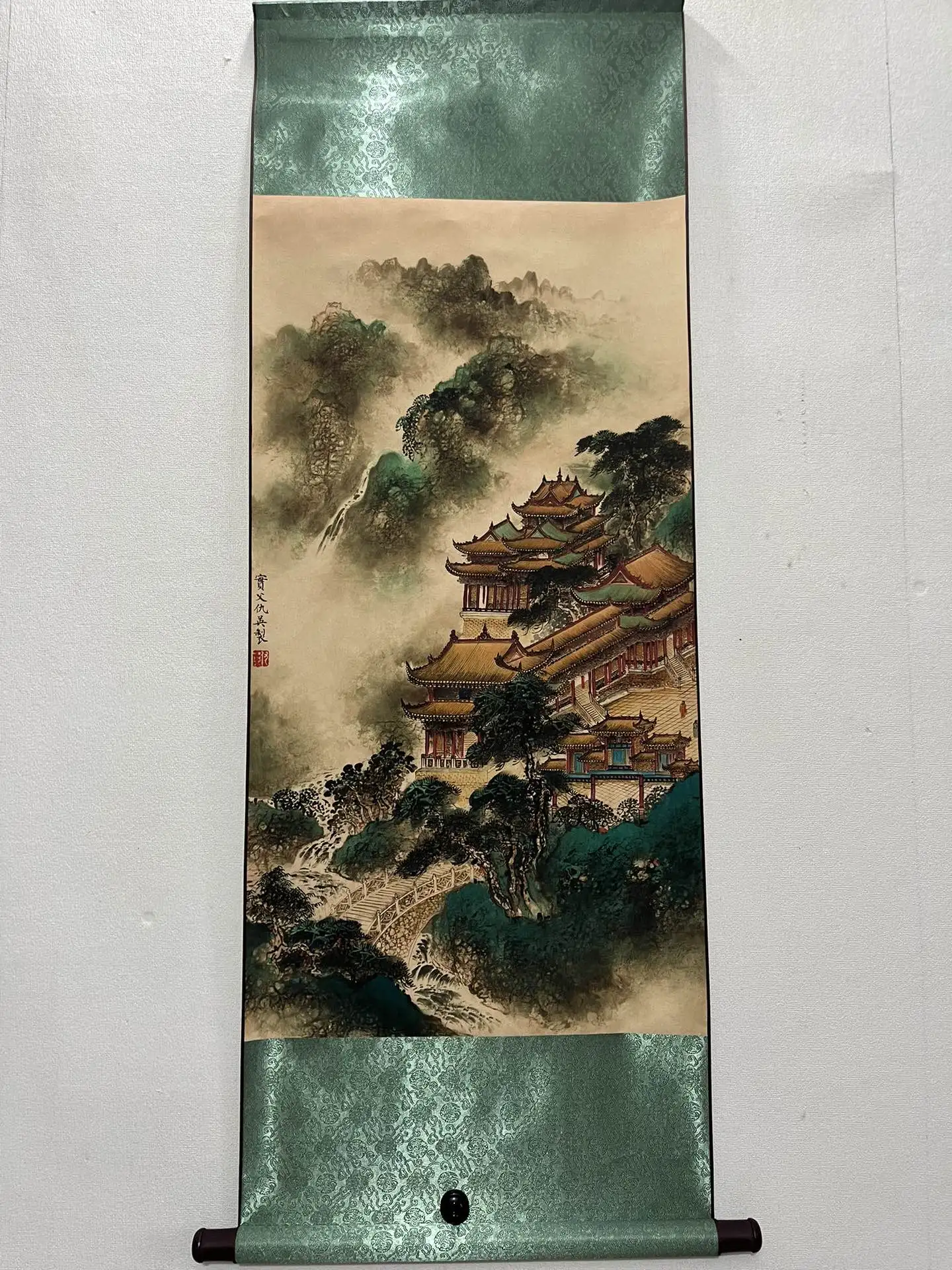 Chinese living room wall decorative painting Zhongtang scroll hanging painting Qiu Ying Xiange escape scene map