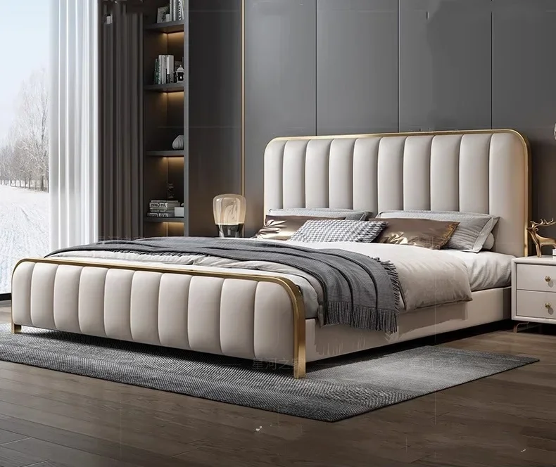 Leather bed modern simple style direct light luxury soft double master bedroom wedding Furniture Upholstered Headboard