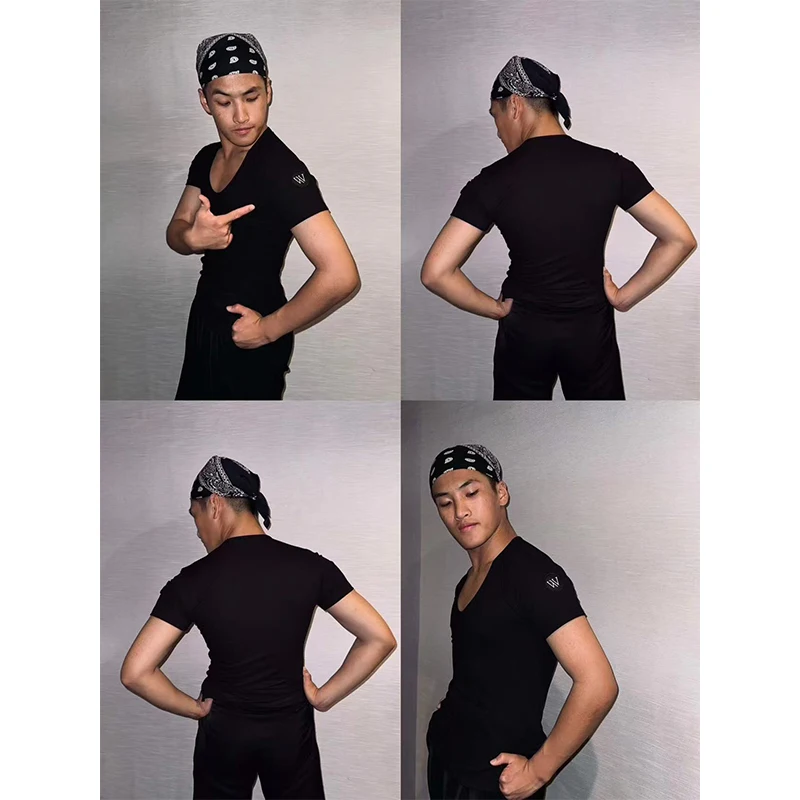 

Men's Short Sleeves Latin Dance Tops Professional Latin Practice Clothes Adult Male Cha Cha Rumba Salsa Dance Clothing DNV24532