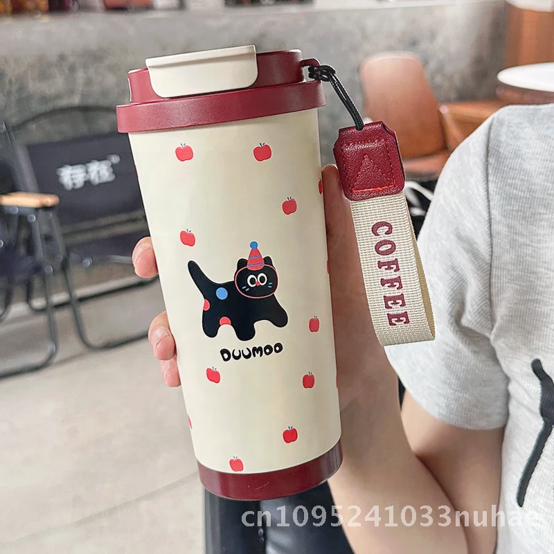 

Гигантская панда, термос из нержавеющей стали с двойными стенками, 500 мл, изолированная кофейная кружка для холодных и горячих напитков, портативная соломенная чашка