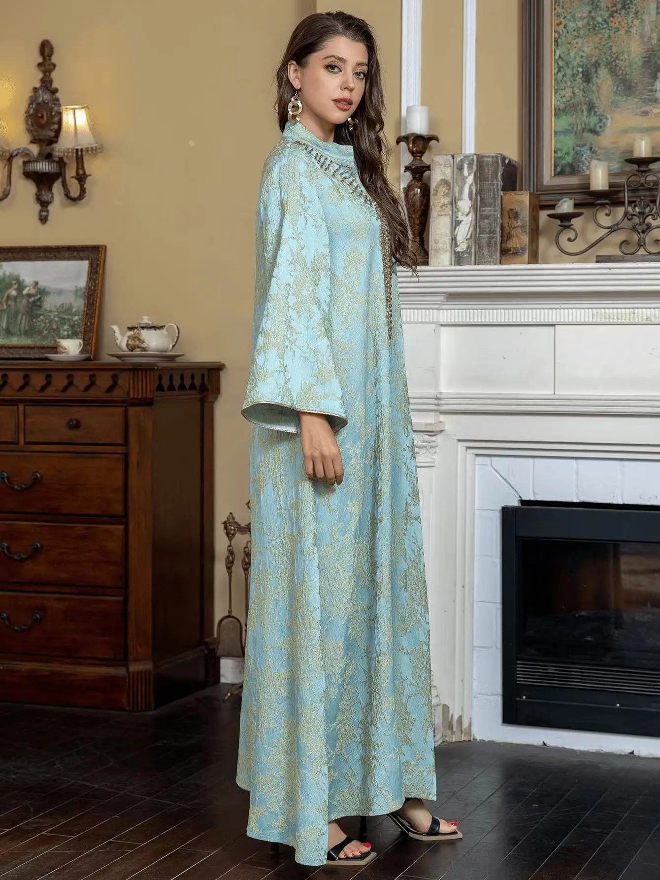 AB350Manufacture embroidery beaded Eid long dresses qatar muslim woman women dress top 2024