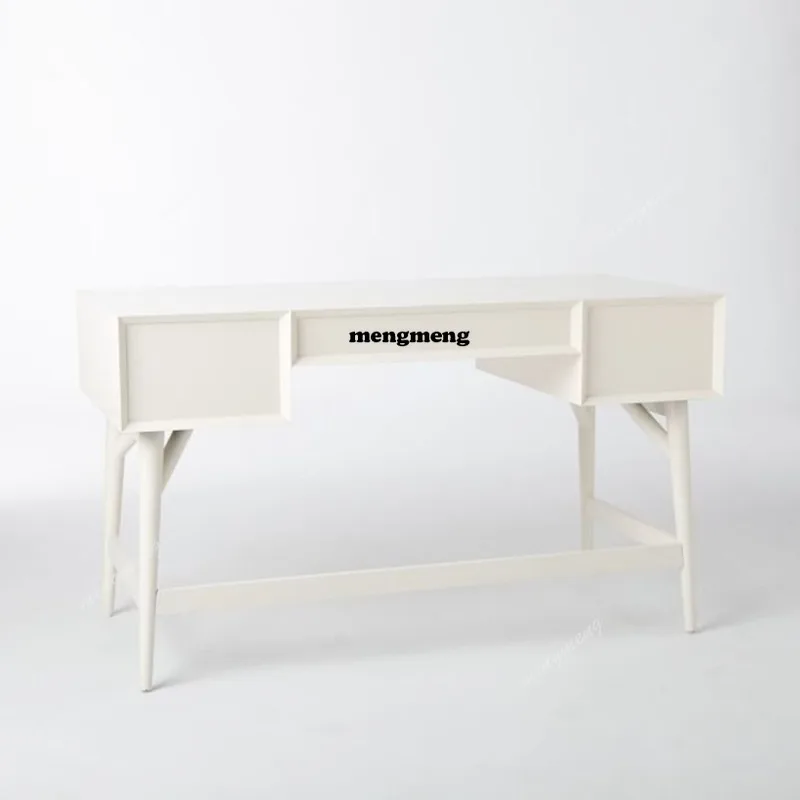 Pastoral Mediterranean British style white three-draw desk Business computer desk