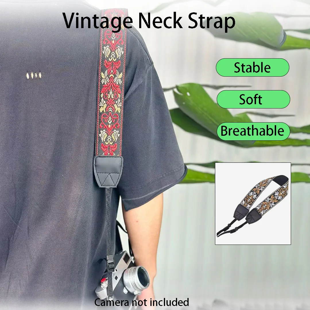 Bohemian Embroidered Camera Shoulder Strap, 5cm Wide Pressure Relief Belt for DSLR Mirrorless Cameras, Camera Accessory