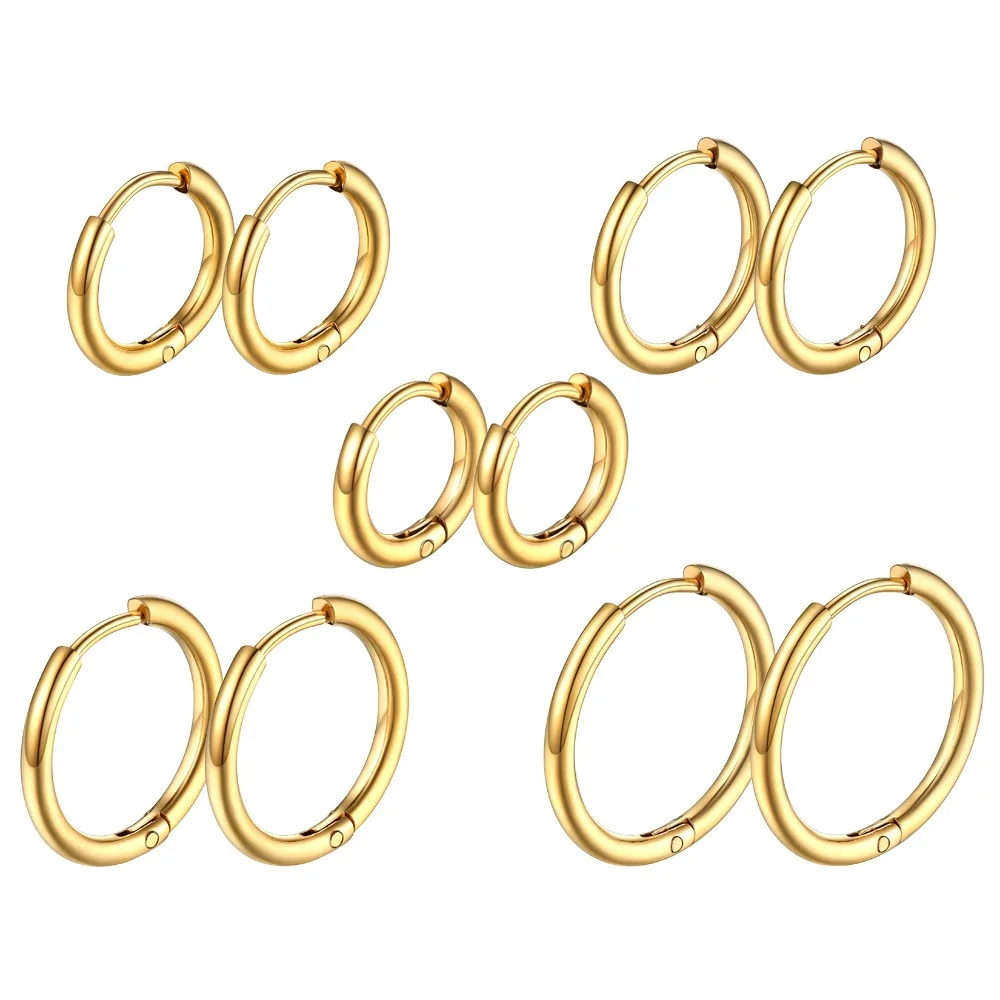 Stainless Steel 8/10/12/14/16mm 5 Pairs/set Simple Round Hoop Earrings for Man Woman Stackable Earring Jewelry Set QC24