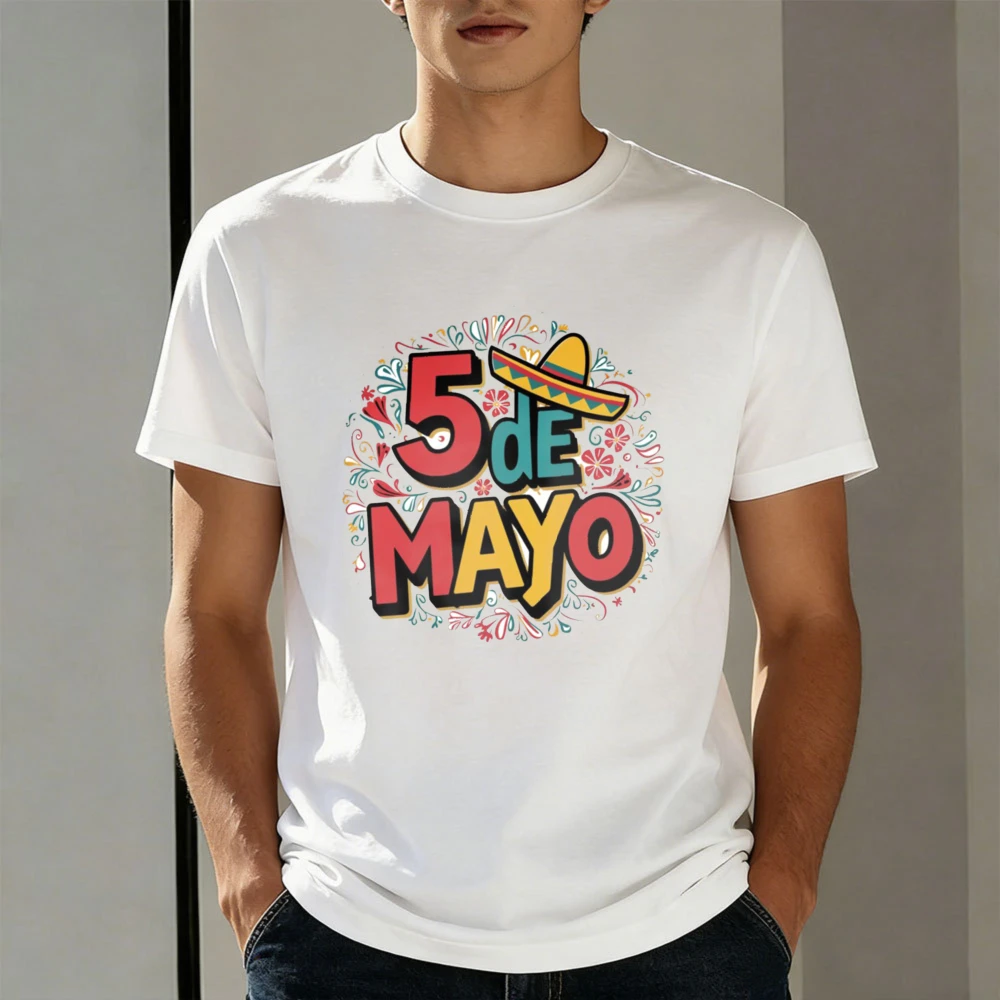 5 De Mayo Mexican Fiesta Celebration Print Top for Men Unisex Gift Party Wear Men T-Shirt Cotton Summer Short Sleeve Fashion