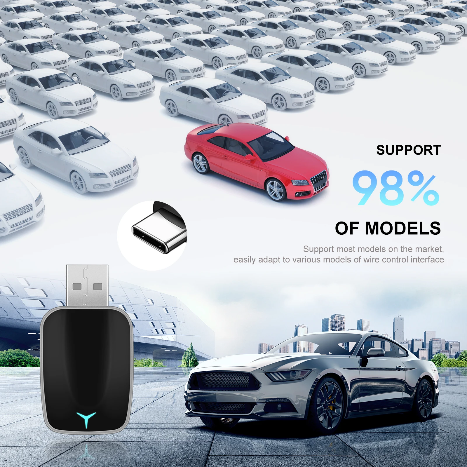 Podofo Wired To Wireless CarPlay Box Android Auto AI Box Type-C & USB Plug and Play Auto Connect for Car Intelligent Systems