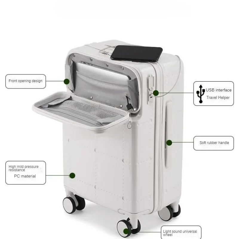 Front Opening Travel Luggage Lightweight Zipper Rolling Wheel Rolling Luggage Case Combination Lock Trolley Luggage Bag