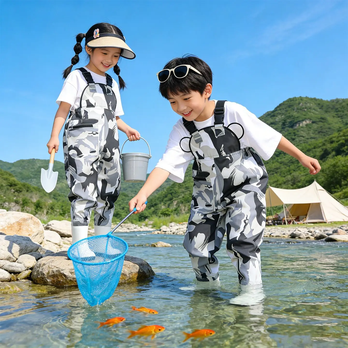 Waterproof Overall Clothes for Children Play Water Kindergarten Sea Equipment Water Fork Rain Pants Kids Catch Fish Beach