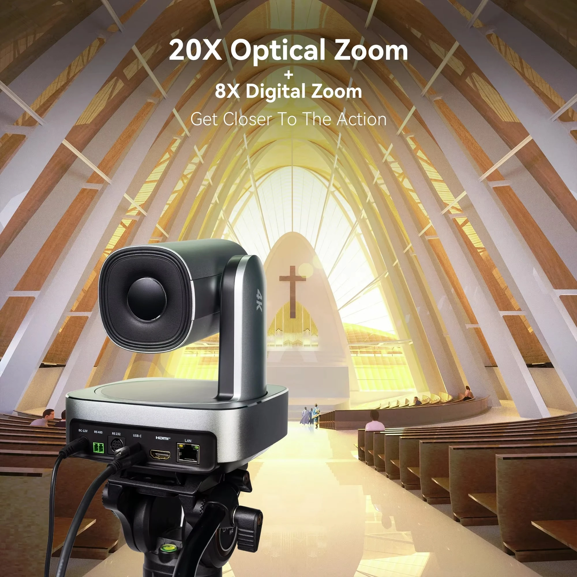 VL20U‑4K 4K PTZ Camera, AI Auto‑Tracking 20X Optical Zoom, USB & RJ45 LAN Port for Live Streaming Conference Broadcast