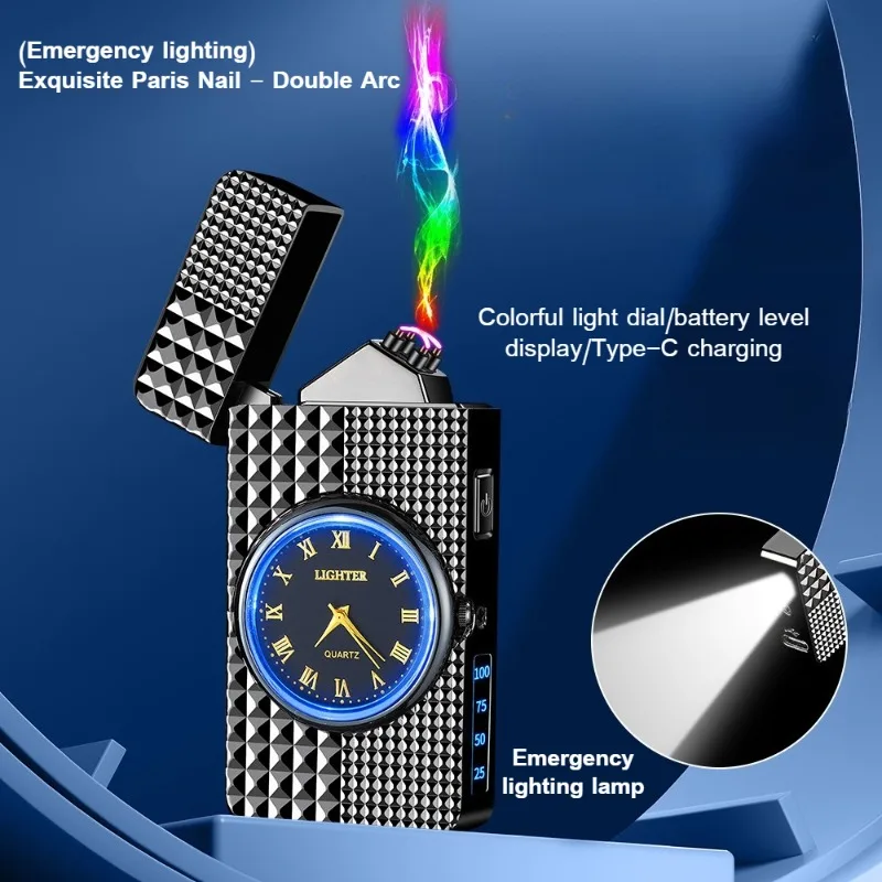 

Creative Portable Electronic Watch Lighter Metal Direct Blue Flame Windproof Cigarette Lighter with Lighting, Smoker Gift