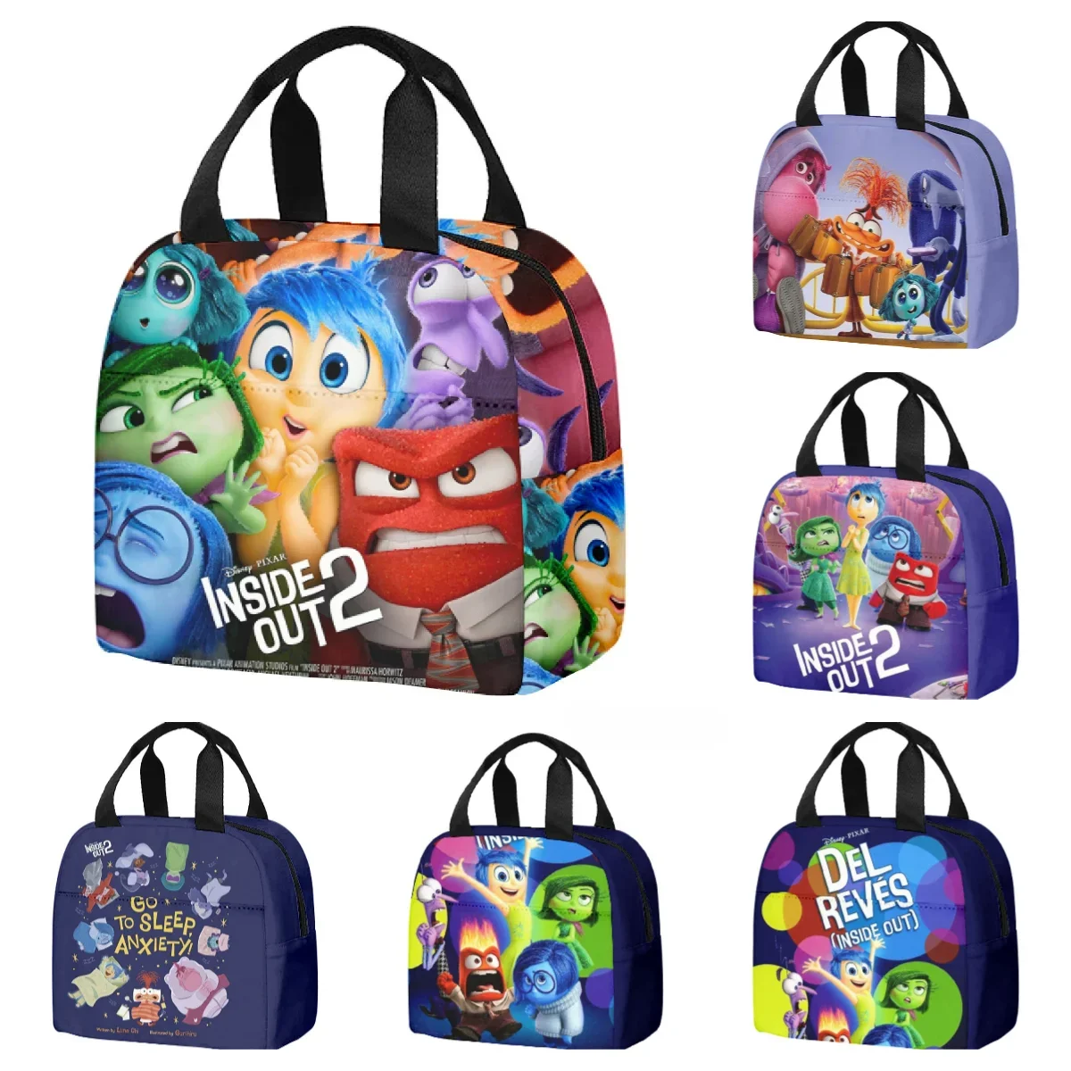 Inside Out 2 Cartoon Lunch Bag Animation 3D Digital Printing Large Capacity Storage Thermal Bag Children\'s Portable Lunch Bag