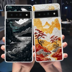 Landscape Painting Phone Case Cover for Google Pixel 8 7 6 5 4 4XL Shockproof Silicone 7A 6A 5A 4A 3A 3AXLPro Transparent Shell